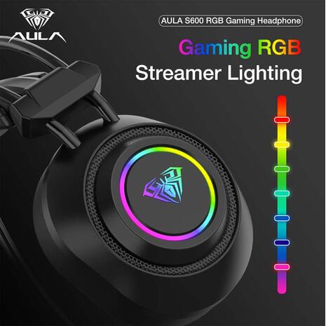 Ακουστικά AULA gaming headset Mountain S600, RGB, USB, 50mm, μαύρο